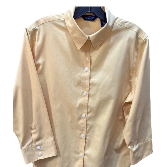 Austin Clothing Co Yellow Button Front Shirt Womens Large Wrinkle Free Cotton - Picture 9 of 11